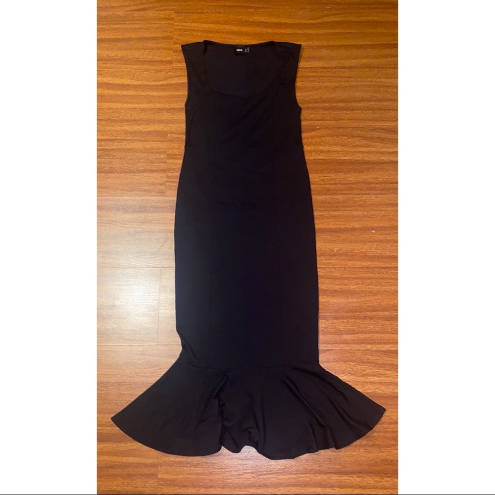 Asos Black Squared Neck Midi with Peplum Skirt